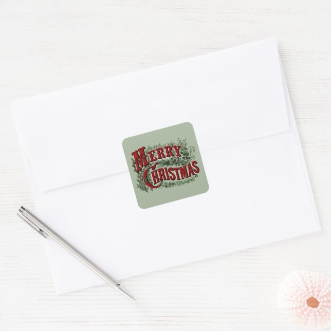 Adesivo Quadrado Merry Christmas - Green and Red (Envelope)