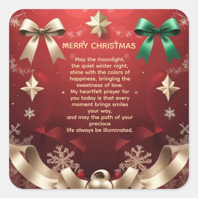 Adesivo Quadrado Merry Christmas Greeting Card with Festive Ribbons (Frente)