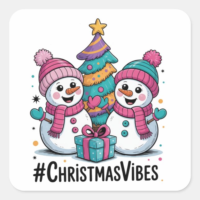 Adesivo Quadrado Merry Christmas Holiday Vibes (Frente)