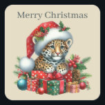 Adesivo Quadrado Merry Christmas leopardo adiciona texto<br><div class="desc">Leopardo Feliz de Natal adiciona texto Praça</div>