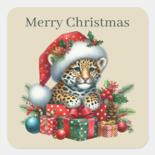 Adesivo Quadrado Merry Christmas leopardo adiciona texto