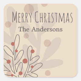Adesivo Quadrado Merry Christmas mistletoe and family name text