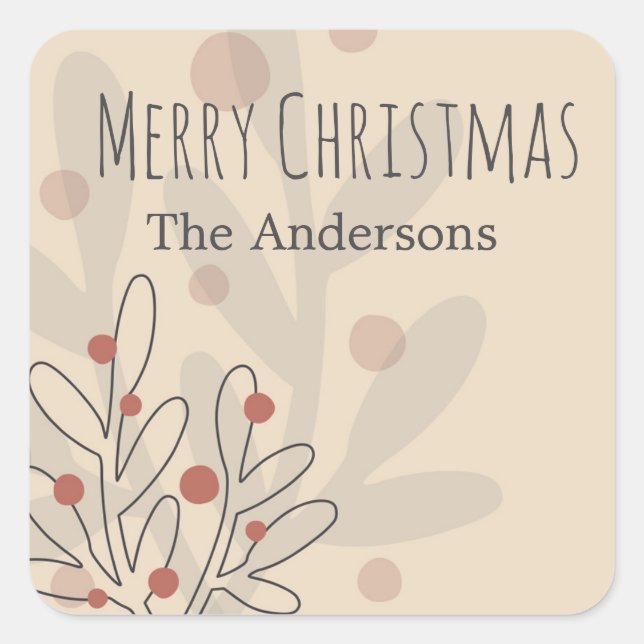Adesivo Quadrado Merry Christmas mistletoe and family name text (Frente)