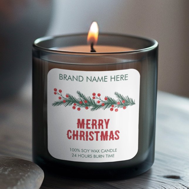 Adesivo Quadrado Merry Christmas | Modern Wreath Candle Labels (Criador carregado)