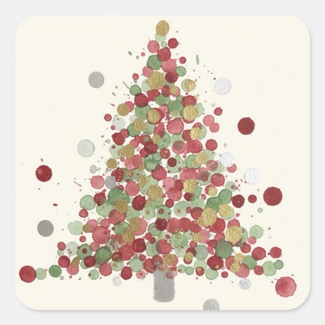 Adesivo Quadrado Merry Christmas Polka Dot Tree (Frente)
