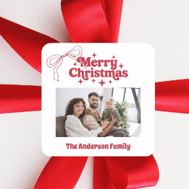 Adesivo Quadrado Merry Christmas red hand-drawn bow retro photo