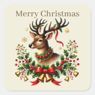 Adesivo Quadrado Merry Christmas rendeer adiciona texto