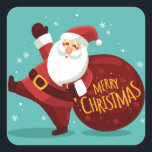 Adesivo Quadrado Merry Christmas: Santa Claus Holding Sack of Gifts<br><div class="desc">Merry Christmas: Santa Claus Holding Sack of Gifts</div>
