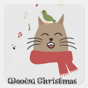 Adesivo Quadrado Merry Christmas Singing Cat Sticker