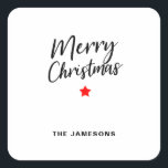 Adesivo Quadrado Merry Christmas Square Sticker<br><div class="desc">Na moda mínima proposta para seus presentes. Feliz Natal não é editável, mas o texto abaixo é. Então você pode colocar o seu nome, o nome da sua família ou o nome da sua empresa. Você pode fechá-la como uma camada (o olho da camada à direita das camadas que estão...</div>