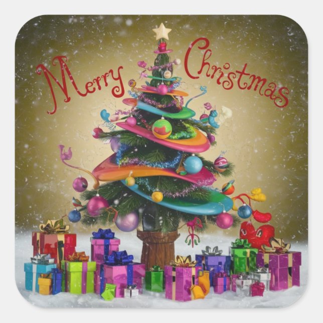 Adesivo Quadrado Merry Christmas Square Sticker (Frente)