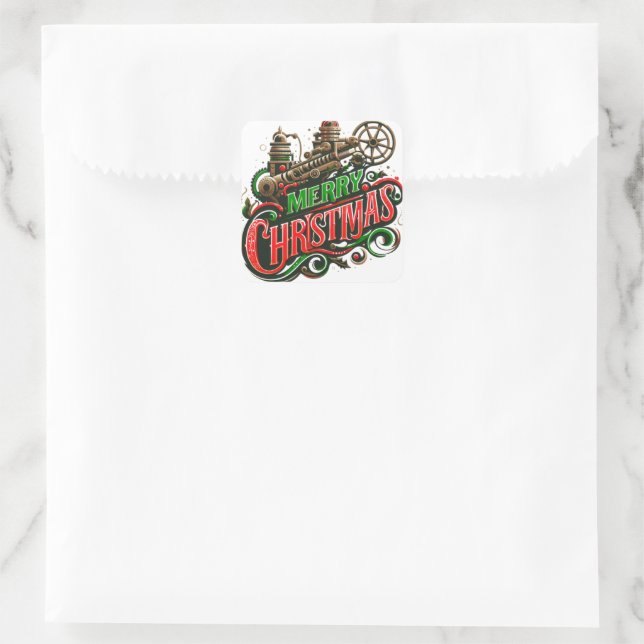Adesivo Quadrado Merry Christmas steampunk (Bolsa)