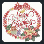 Adesivo Quadrado Merry Christmas Sticker<br><div class="desc">Perfeito para artigos feitos à mão - costura, tricô, artesanatos... . comidas ... .. para usar envelopes ... você o chama. O quadrado é realmente a melhor forma para eles. Por favor, veja minha costura e mão feita por coleção, Natal, coleção de cozinha, coleção de adesivos, e tudo! Aproveite e...</div>