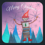 Adesivo Quadrado Merry Christmas Sticker<br><div class="desc">Feliz robô aquoso natalino,  flocos de neve,  montanhas desenhando em um adesivo de texto personalizado.</div>