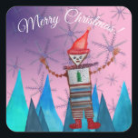 Adesivo Quadrado Merry Christmas Sticker<br><div class="desc">Feliz robô aquoso natalino,  flocos de neve,  montanhas desenhando em um adesivo de texto personalizado.</div>