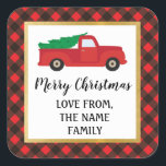 Adesivo Quadrado Merry Christmas Sticker Labels Red Xadrez Truck<br><div class="desc">Personalize a modelo para criar seu convite perfeito. Ver a nossa loja Zazzle para a nossa seleção de cheios: https://www.zazzle.co.uk/neonblooms?rf=238213803558726188</div>