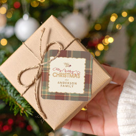 Adesivo Quadrado Merry Christmas Tartan Border ID1141A