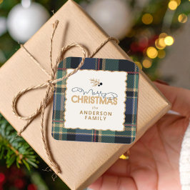 Adesivo Quadrado Merry Christmas Tartan Border ID1141B