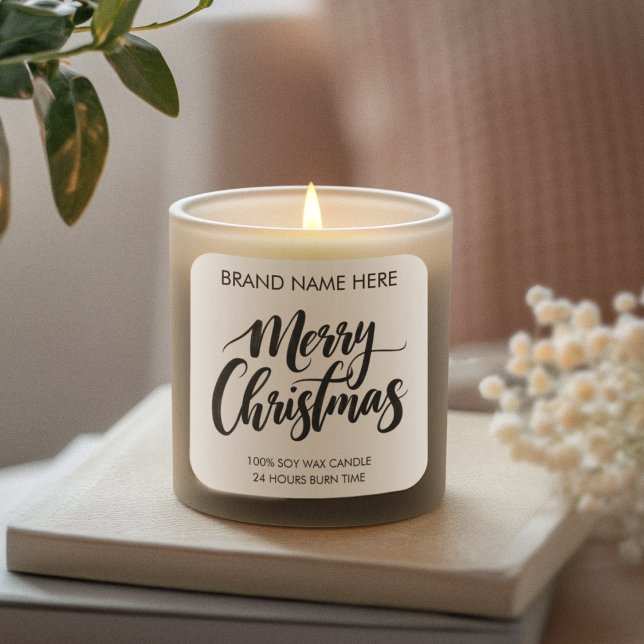 Adesivo Quadrado Merry Christmas Text | Modern Candle Labels (Criador carregado)