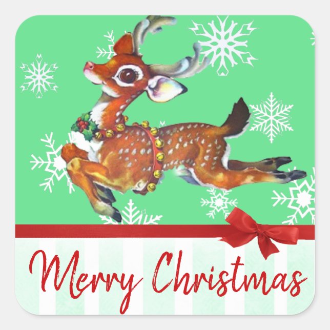 Adesivo Quadrado Merry Christmas Vintage Reindeer Stickers (Frente)