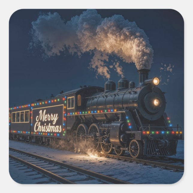 Adesivo Quadrado Merry Christmas Vintage Train In Snow (Frente)