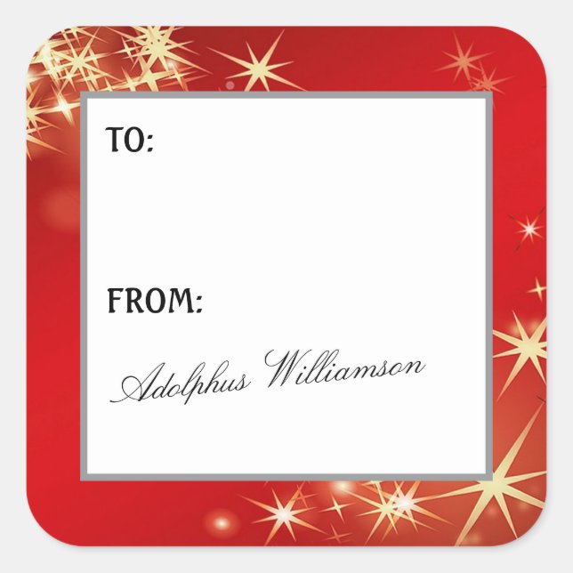 Adesivo Quadrado Merry Christmas with Gold Stars Gift Label (Frente)