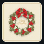Adesivo Quadrado Merry Christmas Wreath Stickers<br><div class="desc">Saquinhos de coroa de Natal felizes</div>