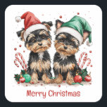 Adesivo Quadrado Merry Christmas Yorkshire Terrier Dogs<br><div class="desc">Óptica ilustração de Yorkshire Terrier Dogs pronta para o Natal. Perfeito para amantes de animais de estimação e pais de cães durante o feriado.</div>