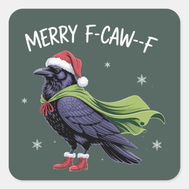 Adesivo Quadrado Merry F-Caw-F Raven Funny Christmas Crow Sarcastic (Frente)