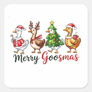 Adesivo Quadrado Merry Goosemas Natal Ganso Vestindo Chapéu de Papa