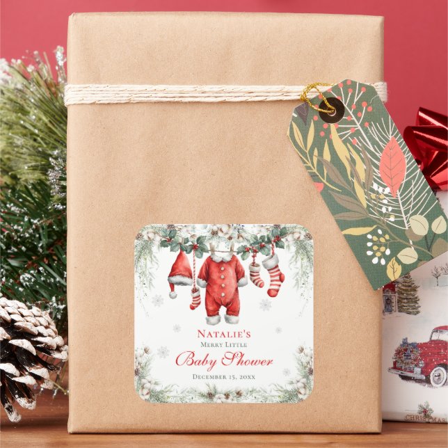 Adesivo Quadrado Merry Little Baby Shower Santa Clothesline (Feriado)
