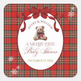 Adesivo Quadrado Merry Little Red Bow Christmas Plaid