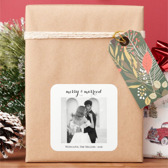 Adesivo Quadrado Merry & Married - Personalized Newlywed Christmas  (Feriado)