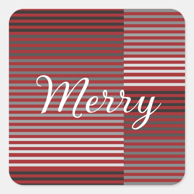 Adesivo Quadrado Merry -Red, Gray, Black, White Stripes (Frente)