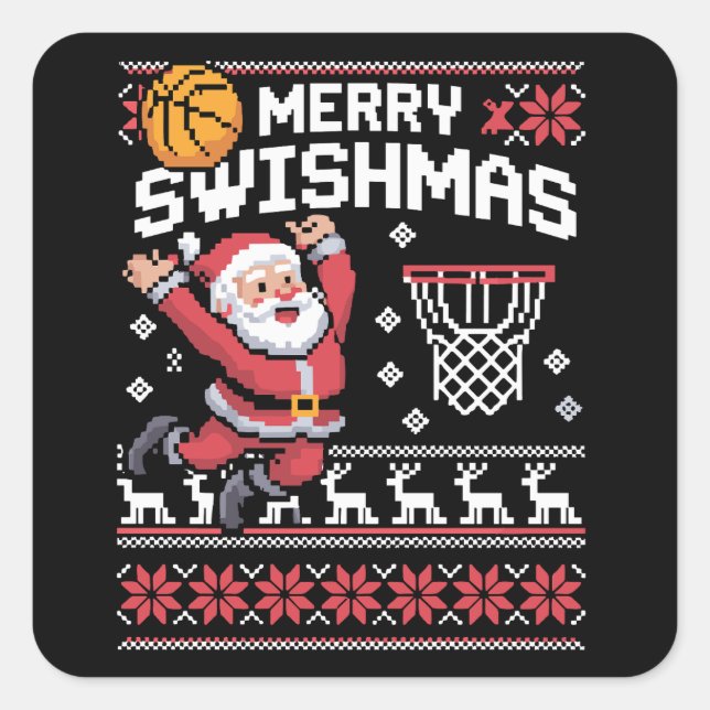 Adesivo Quadrado Merry Swishmas Basketball Ugly Christmas Xmas  (Frente)