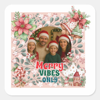 Adesivo Quadrado Merry Vibes Only – Funny Christmas Card 