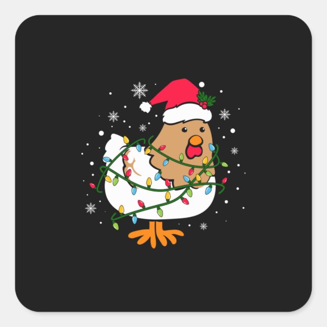 Adesivo Quadrado Merry Xmas Chicken Christmas Tree Light (Frente)