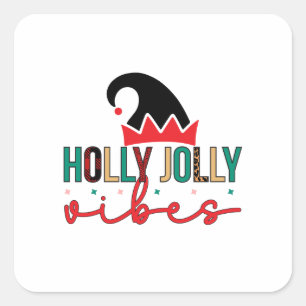 Adesivo Quadrado Merry Xmas Holly Jolly Vibes