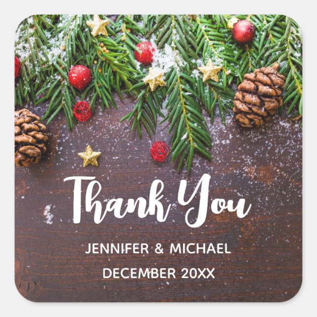 Adesivo Quadrado Mesa de Natal russa com pinheiro e neve (Frente)