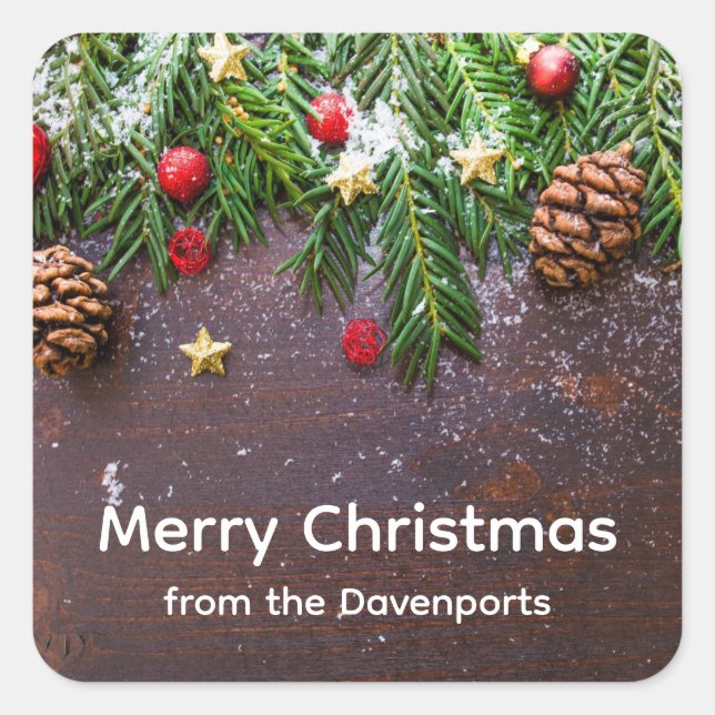 Adesivo Quadrado Mesa de Natal russa com pinheiro e neve (Frente)