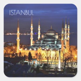 Adesivo Quadrado Mesquita Azul de Istambul Vista Noturna Turquia
