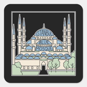 Adesivo Quadrado Mesquita Azul Istanbul Doodle Minimalista