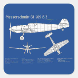 Adesivo Quadrado Messerschmitt Bf 109 - Airplane Blueprint ABD
