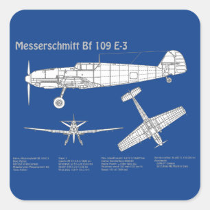 Adesivo Quadrado Messerschmitt Bf 109 - Airplane Blueprint ABD