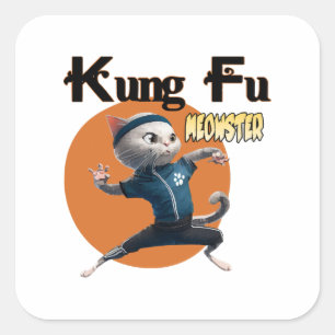 Adesivo Quadrado Mestre de Kung Fu Meow