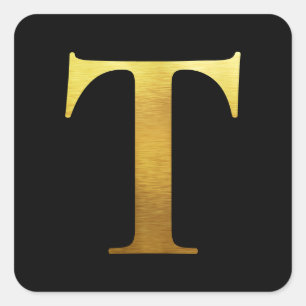 Adesivo Quadrado Metal Banhado a Ouro Monograma T Preto
