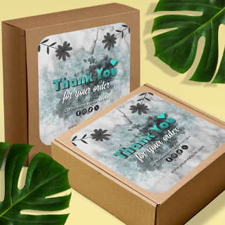 Adesivo Quadrado Metálico Teal Moderno Agradece aos clientes