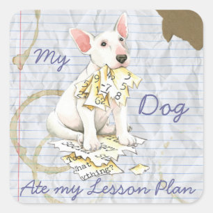 Adesivo Quadrado Meu bull terrier comeu meu plano de aula