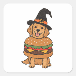 Adesivo Quadrado Meu Cachorro É Um Disfarce de Bruxa de Halloween p