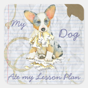 Adesivo Quadrado Meu Corgi de Galês do casaco de lã comeu meu pla